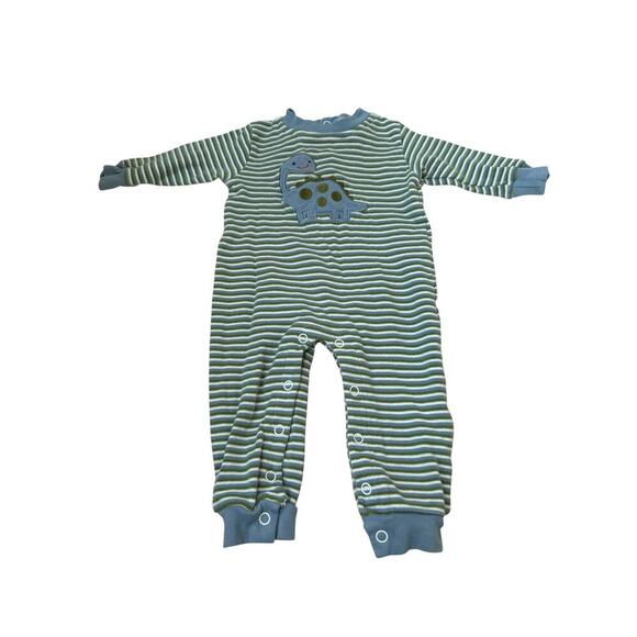 Grace & James Kids Blue Brooks Dinosaur Striped Romper Size 6M - Picture 4 of 7